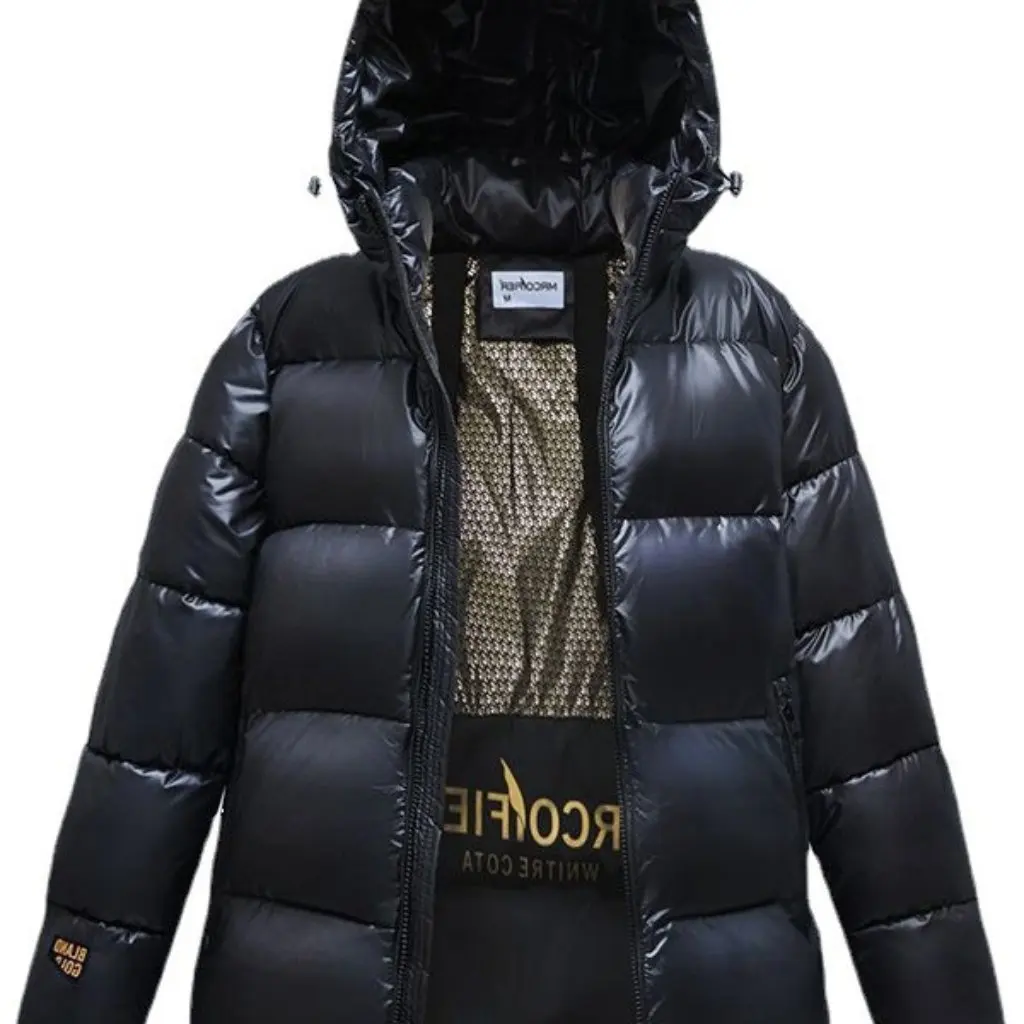 

Women's Black Gold Cotton-Padded Jacket Five-Compartment Hooded Winter Clothing Loose Thickeneded Short Style for Men And Women