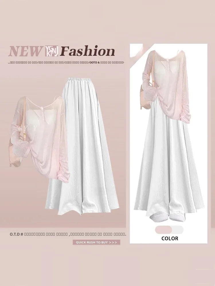 

Breathable Spring Vest White Casual Loose Top Tee Piece Set Sweet Lazy Sle round Ne Women's Faion Ensemble