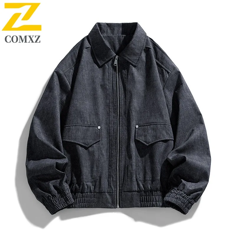 

COMXZ модная мужская куртка повседневная однотонная удобная куртка для пешего туризма и путешествий классическая легкая осенняя одежда с воротником-стойкой для кемпинга