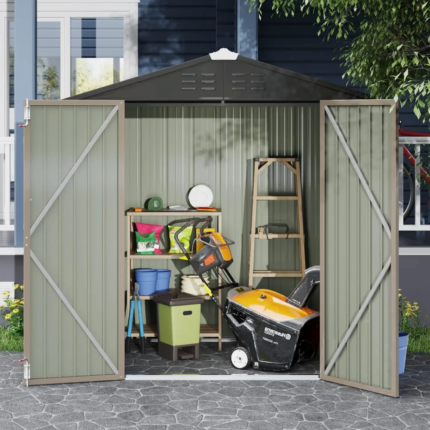 Devoko Outdoor Storage Shed 6 x 4 FT Lockable Metal Garden Shed Steel Anti-Corrosion Storage House with Double Lockable Door for