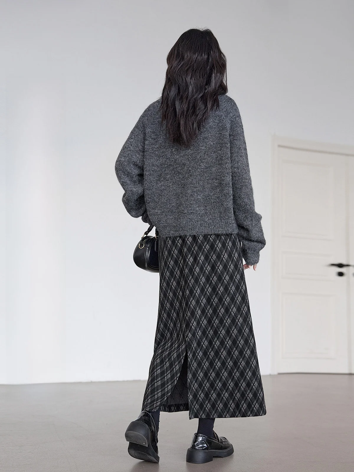 

Юбка А-силуэта с высокой талией, женская шерстяная юбка в клетку, ретро, стройнящая, осенне-зимняя новинка от HuiXi