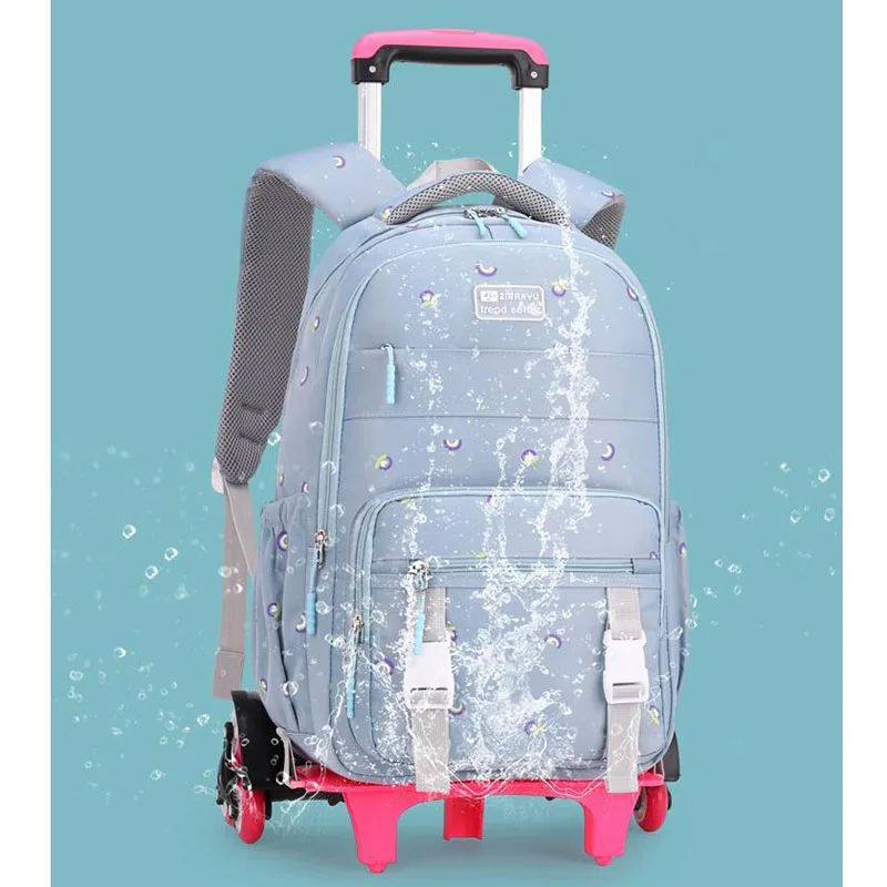 New Trolley Rolling School Backpack Book Bag for Primary Girls Wheeled Preschool Back Pack Carry on Luggage with Six Wheels