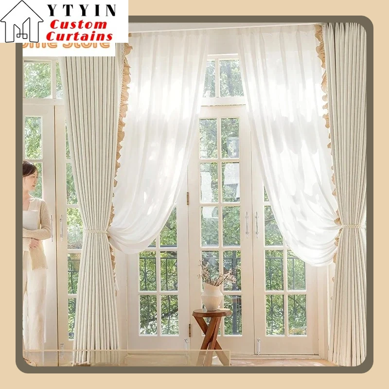 

Fashion Customized Size Embossed Milk White High-end Light Luxury French Curtains Bedroom Living Room Whole House Decoration