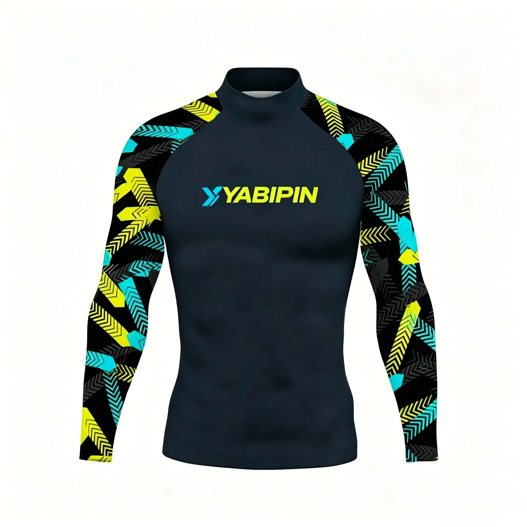 Men‘s Letter Print Stand Collar Rash Guard Surfing Swim Shirt Quick Dry Beach Tee