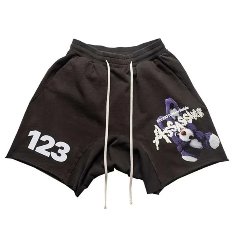 Best Quality RRR123 Rabbit Letters Printed Shorts Vintage Washed Sports Mens Womens Loose Drawstring Lounge Pants Breeches