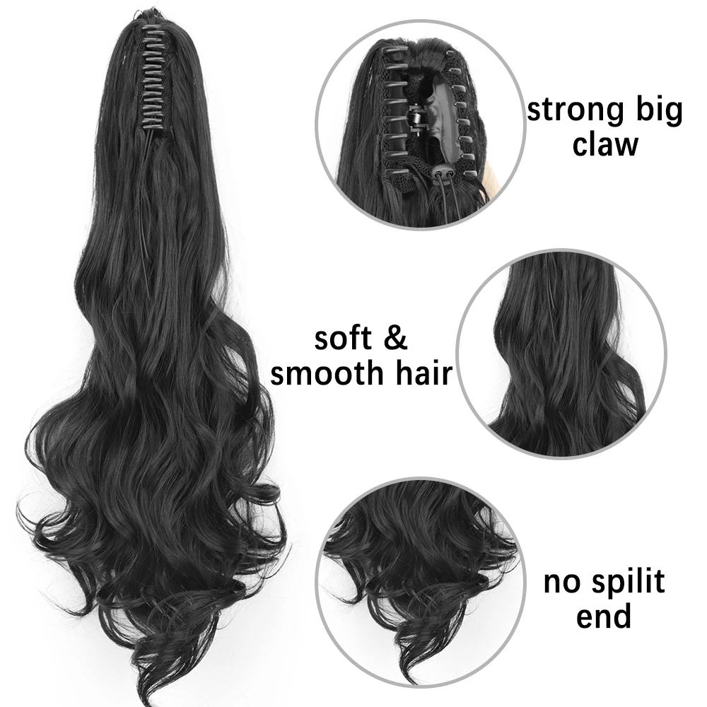 Synthetic 24Inch Wavy Claw Clip On Ponytail Hair Extension Ponytail Extension Hair For Women Pony Tail Hair Hairpiece