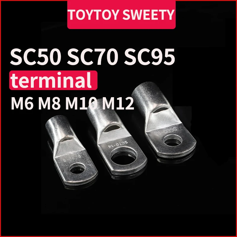 Tin Plated Copper Terminal SC50 SC70 SC95 Suitable M6 M8 M10 Screw Connector For 2AWG 4AWG Silicone Cables Thick Material