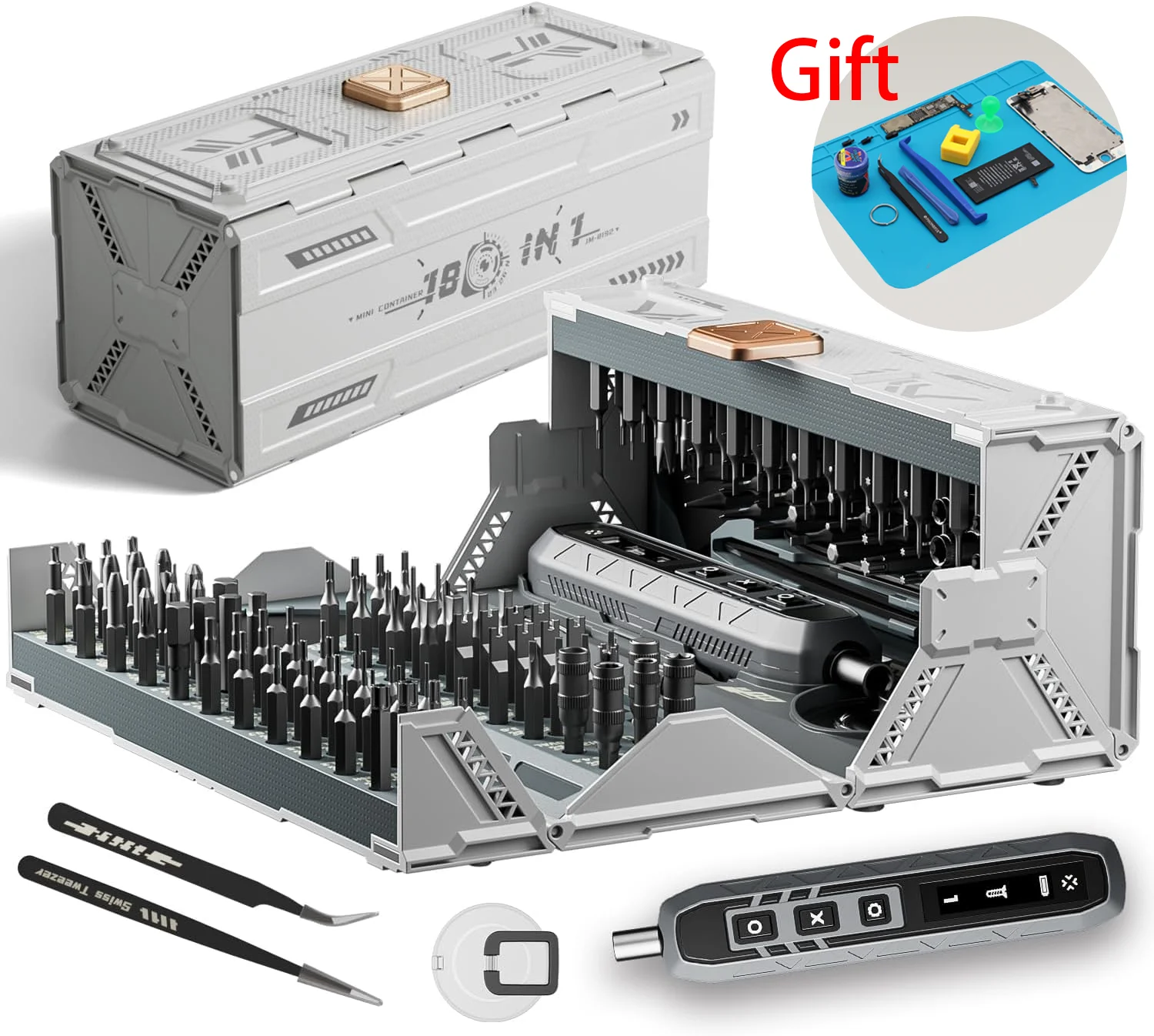 

180 in 1 Electric Screwdriver Set, Power Screwdriver, Precision Screwdriver Set, 3 Torque Modes with 162 Magnetic Precision Bits