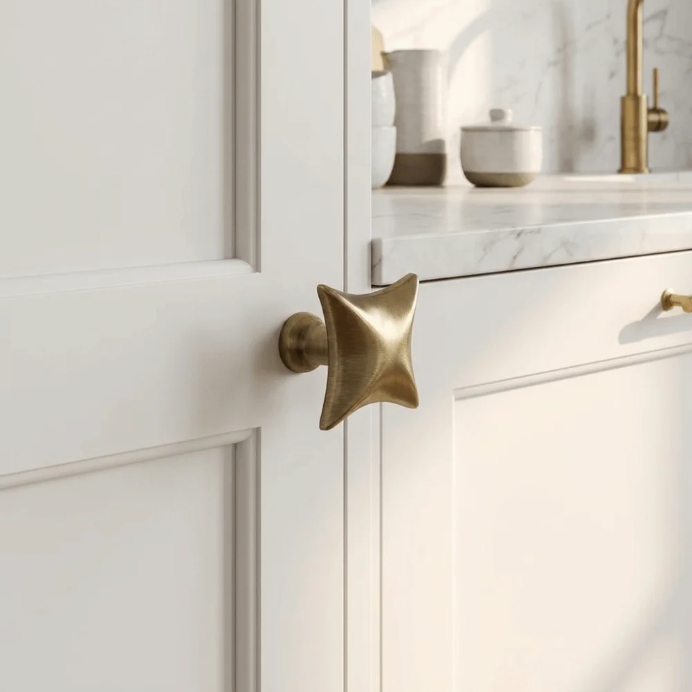 Four Point Star Cabinet Knobs Modern Minimalist Gloss Silver Drawer Pulls Compact Star-Shaped Nordic Light Luxury