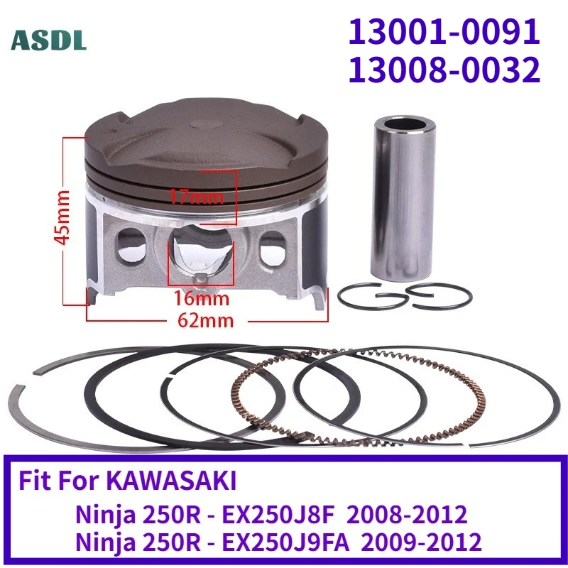 

For Kawasaki Ninja 250R EX250 J8F 1/2sets Motorcycle STD 62mm Piston Ring Kit Ninja250R Ninja 250R EX 250 13001-0091 Ninja250