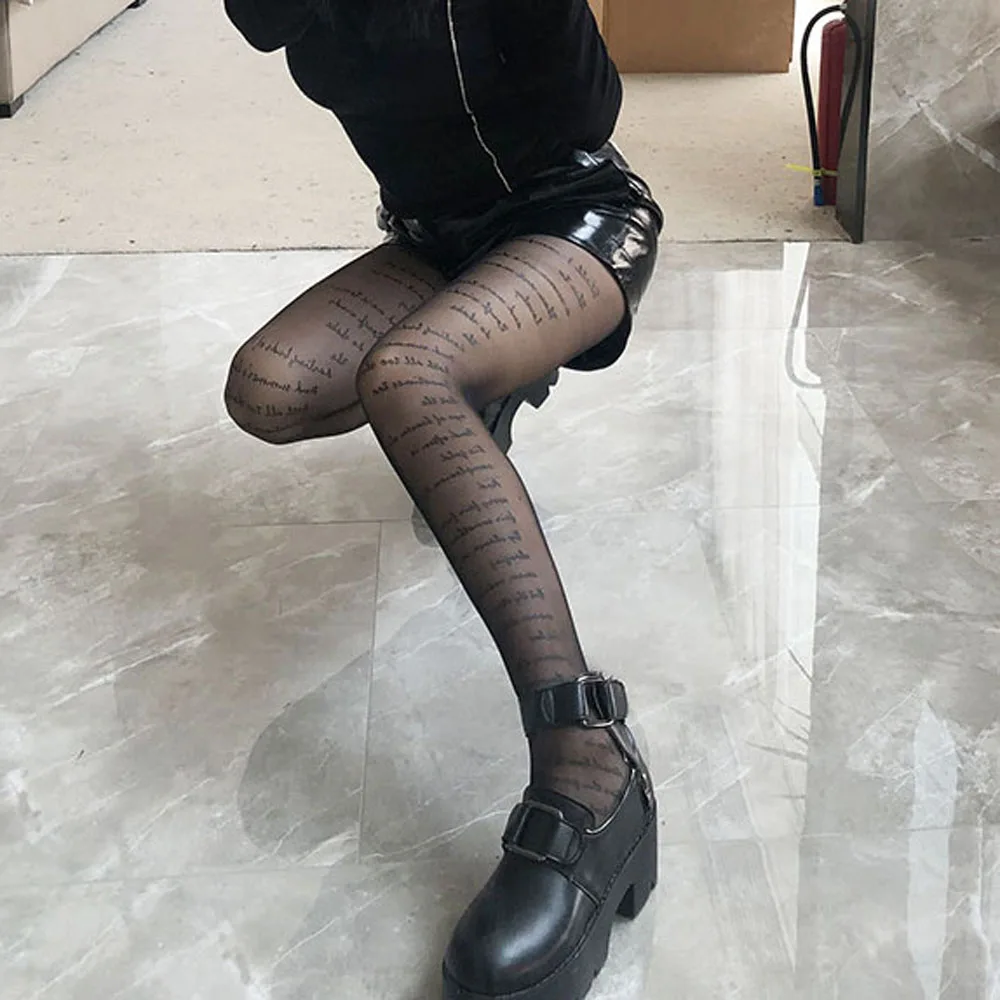 Sexy Thin Letter Nylon Anti-hook With Patterned Inscriptions Tattoos Pantyhose Transparent Tights