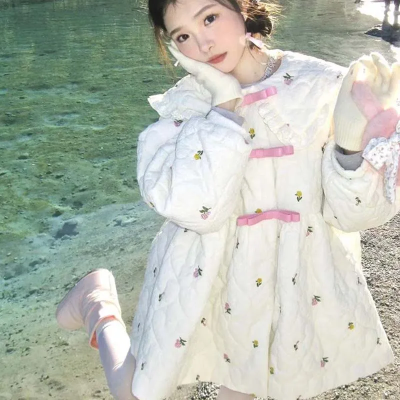 

Милая милая кукольная хлопковая одежда с воротником-бабочкой для девочек, осенне-зимняя студенческая свободная теплая хлопковая стеганая куртка, кавайное пальто, верхняя одежда