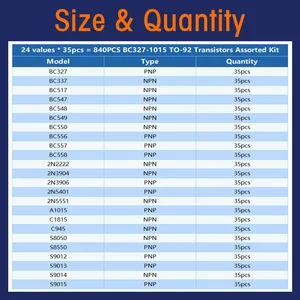 Kit de transistores 50-900pcs NPN PNP S8050 S8550 S9012 2N3904 2N3906 C1815 A1015 MJE13001 BC327 BC337 BC517 BC547 BC548 BC549 BC558 8 mejores ventas BC337 - №1