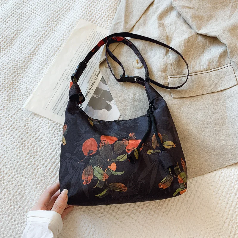 New Women Crossbody Bag Chinese Style Bamboo Leaf Print Large Capacity Casual Shoulder Dumpling Bag