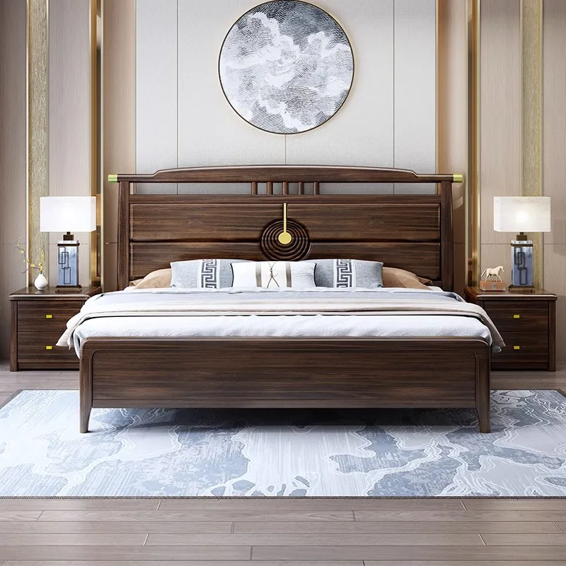 

All solid wood ebony master bedroom soft bag bed, high box storage double bed