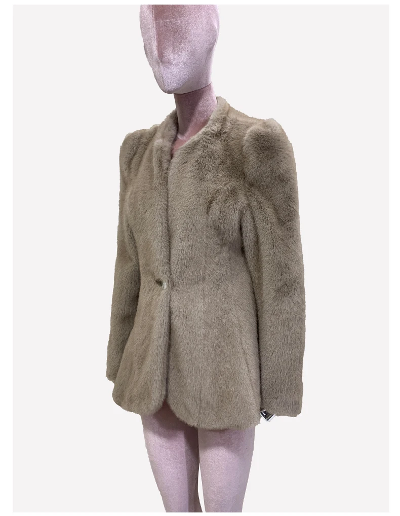 Nerazzurri Autumn Winter Elegant Luxury Chic Short Fitted Faux Fur Blazer Women Single Button Puff Sleeve Fluffy Jacket 2024