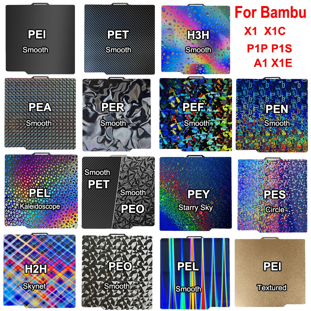 For Bambu lab X1C P1P P1S A1 Build Plate Smooth Textured PEI Sheet Double Side PEO PET PEF Sheet for Bambu Lab X1 Carbon P1P A1