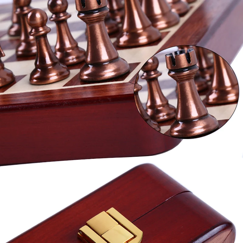 BSTFAMLY set di scacchi kirsite, scacchiera pieghevole in legno king size altezza 67 mm gioco di scacchi, gioco portatile di scacchi internazionali I8