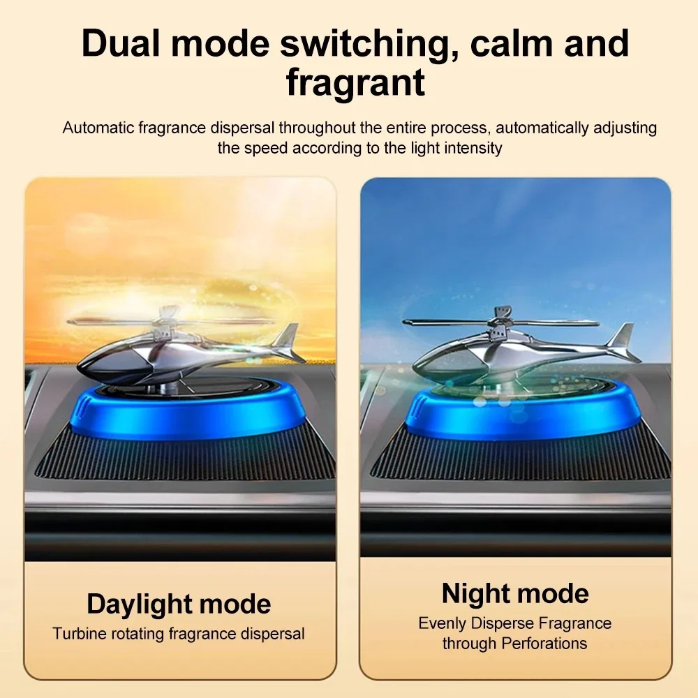 Car Solar Rotating Helicopter Solar Aromatherapy Car Air Freshener Alloy+ABS Wooden Aromatherapy Car Interior Decoration