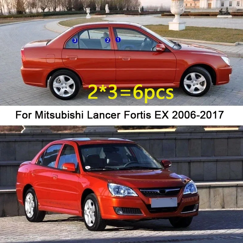 For Mitsubishi Lancer Fortis EX 2006 2007 2008-2017 Car TPU/Glossy Mirror Pillar Post Cover Door Trim Window Stickers 6pcs