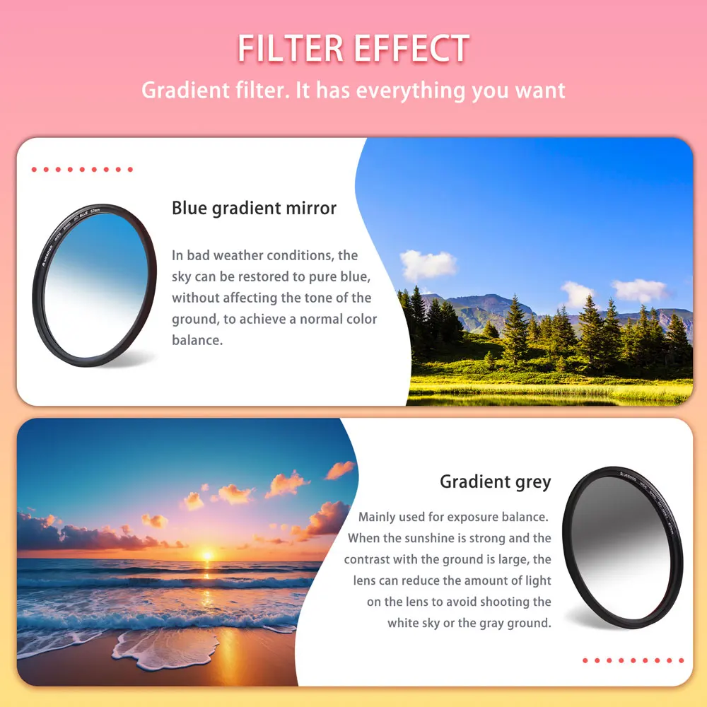 UEGOGO Gnd Filter 55 62 67 72 82 mm Farbverlauf Rot Orange Blau Grau Für Kamera Canon Objektiv M50 600d Nikon D5100 D5600 Sony A6000