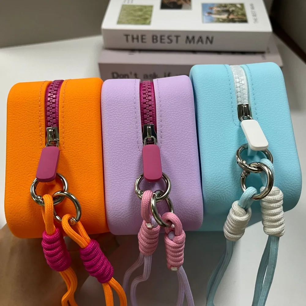 Solid Color Silicone Square Coin Purse Mini Small Item Bag Lipstick Cosmetic Bag Data Cable Storage Bag Women Wallet