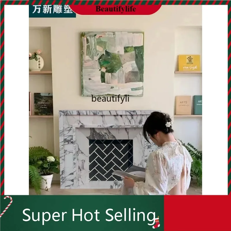 

D80 D071 Stone Carving Fireplace European Marble Arabescato Stone Curio Cabinet Bulgari White Fireplace Mantel