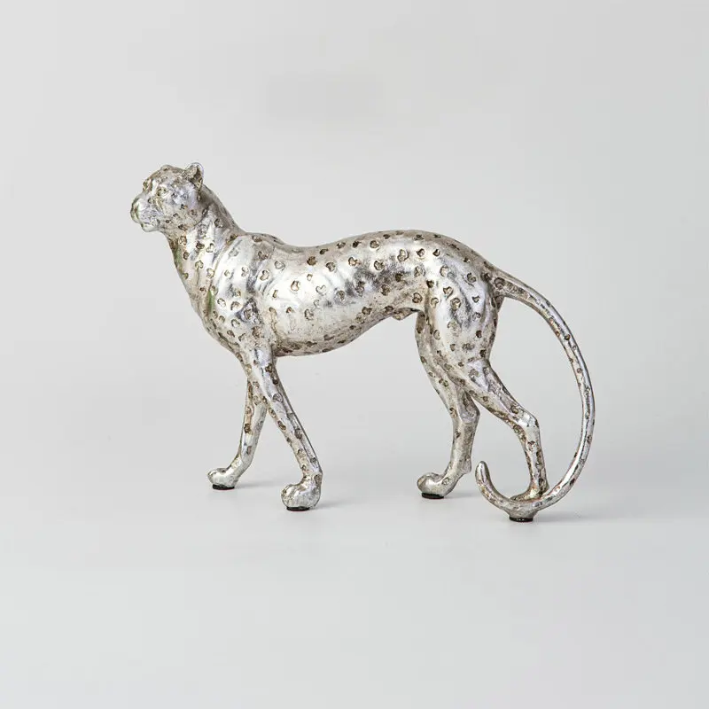 Silver cheetah desktop ornament, stylish art cheetah ornament in the living room, modern minimalist synthetic resin ornament