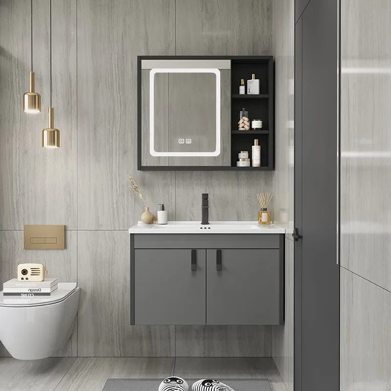 Honeycomb Aluminum Bathroom Cabinet with Ceramic Integrated Basin Space Saving Washbasin Vanity Unit for Toilet Area