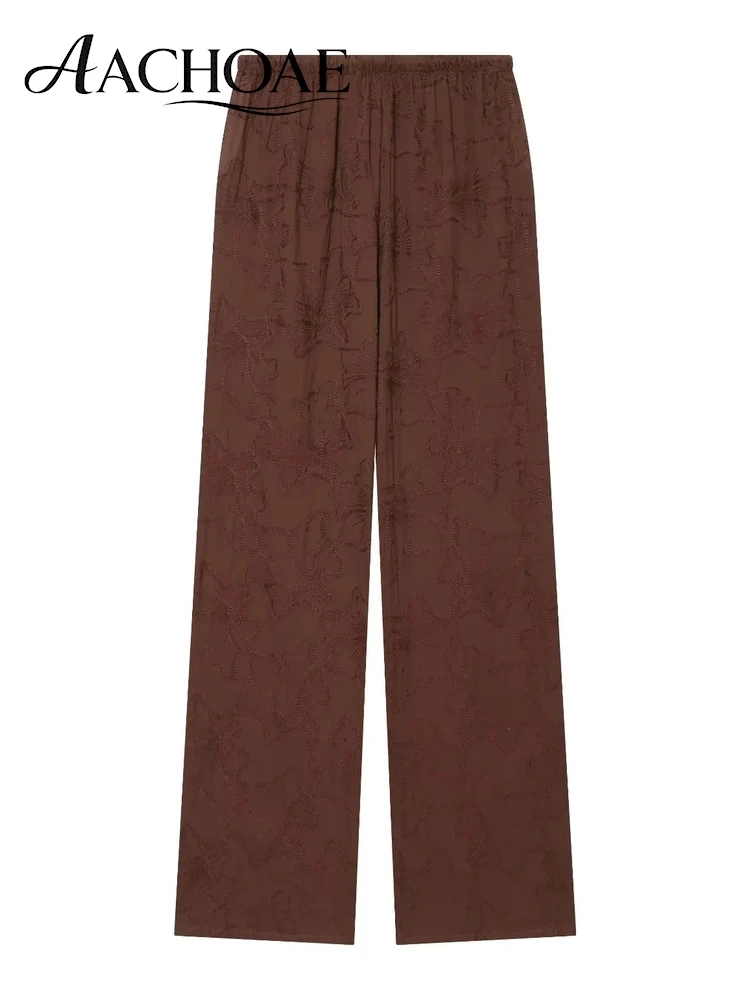 AACHOAE Women's Cotton Floral Embroidered Wide Leg Pants High Waist Loose Palazzo Trousers Boho Casual Summer Beach Pants
