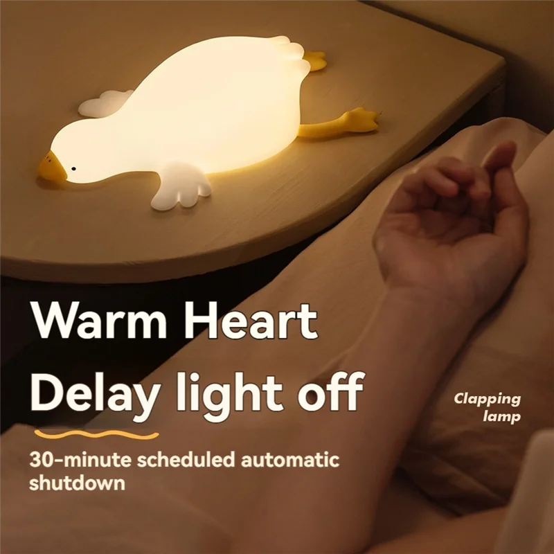 

AB46-Big White Goose Night Lamp Children's Bedside Fun Pat Lamp USB Rechargeable Soft Light Eye Protection Sleep Lamp