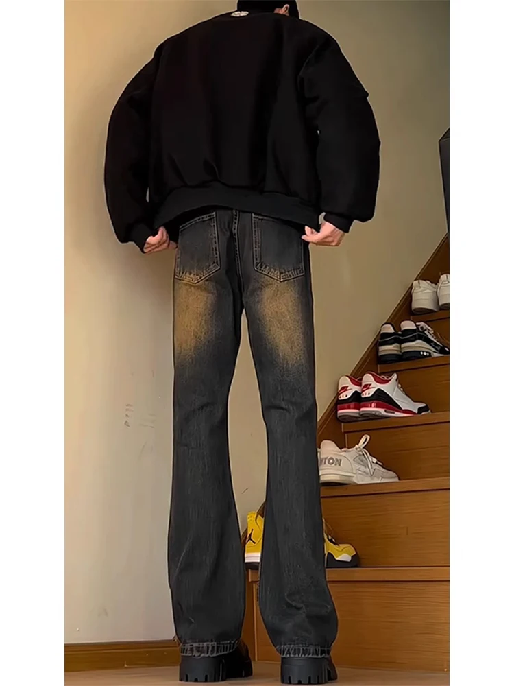 الرجال عالية الخصر Thiened Fce اصطف سليم صالح الجينز الشتاء خمر الأمريكية فيبي بنطال ذو قصة أرجل واسعة سكين بليد تصميم