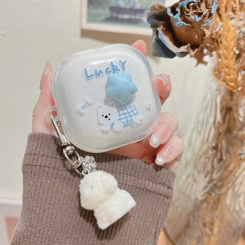 

For Samsung Galaxy Buds Core Buds3 FE Live 2 Pro Earphone Case Cartoon Black Cat White Puppy 3D Star TPU Protective Sleeve Funda