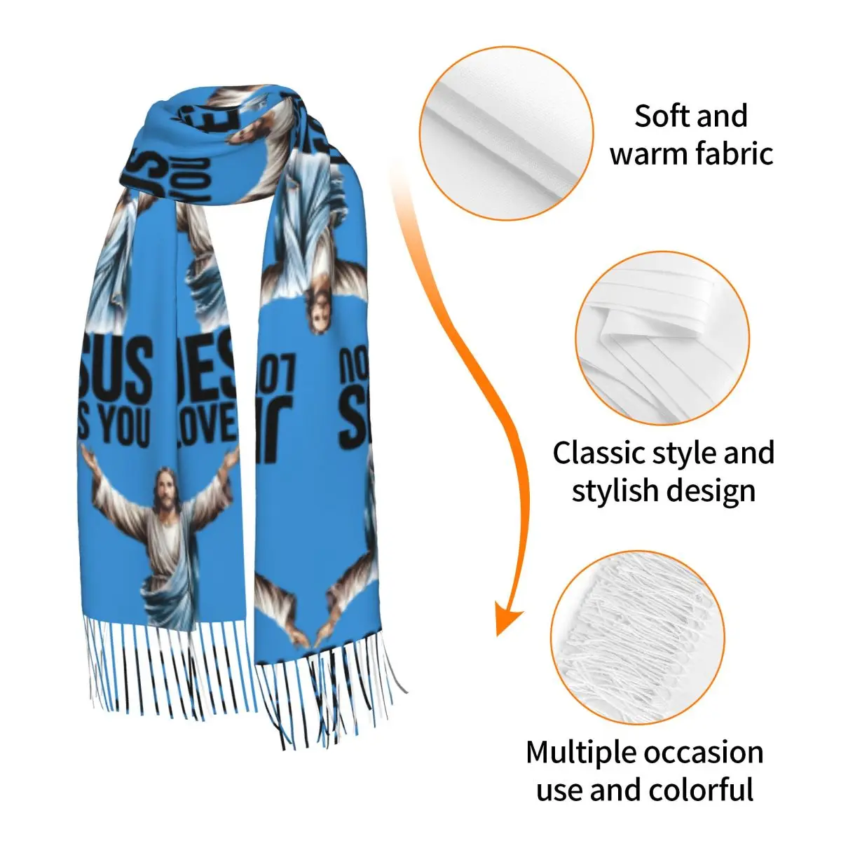 يسوع يحبك وشاح شرابة الأوشحة النساء شالات دافئة ناعمة ويلتف كبير الخريف الشتاء شال التفاف