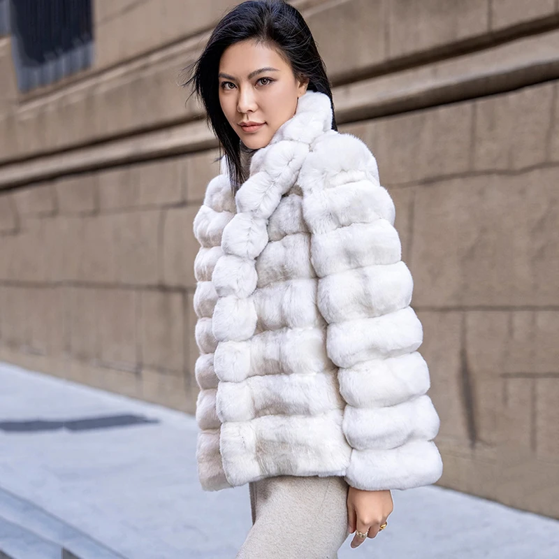 Ftangaiur, abrigo de Chinchilla azul cian blanco puro importado de invierno, abrigos de piel de Chinchilla de Color Natural de lujo con cuello vuelto para mujer