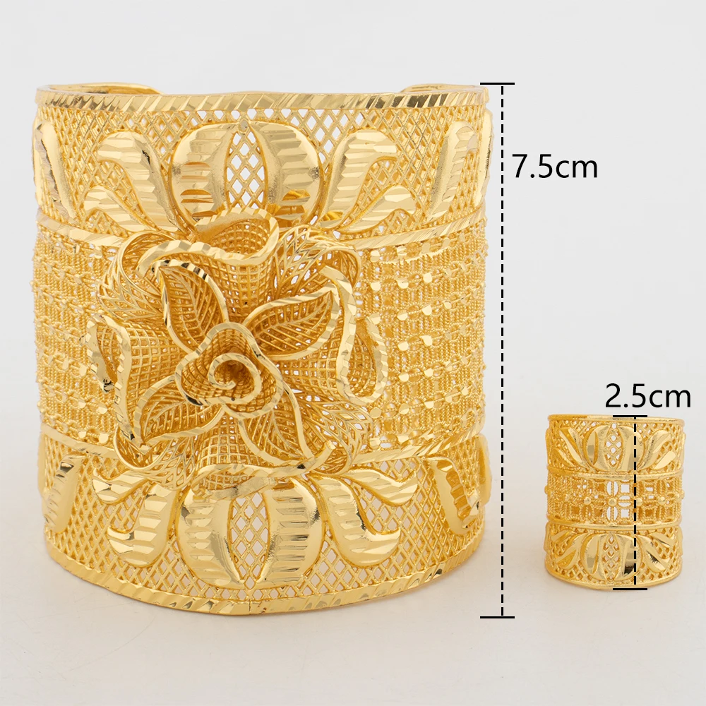 Hohles Modisches Goldfarbenes Manschettenarmband, Ring, Kupferlegierung, Vergoldeter Schmuckset, Armreif für Damen, Täglicher Gebrauch, Party, Hochzeitsgeschenke – Detail 8