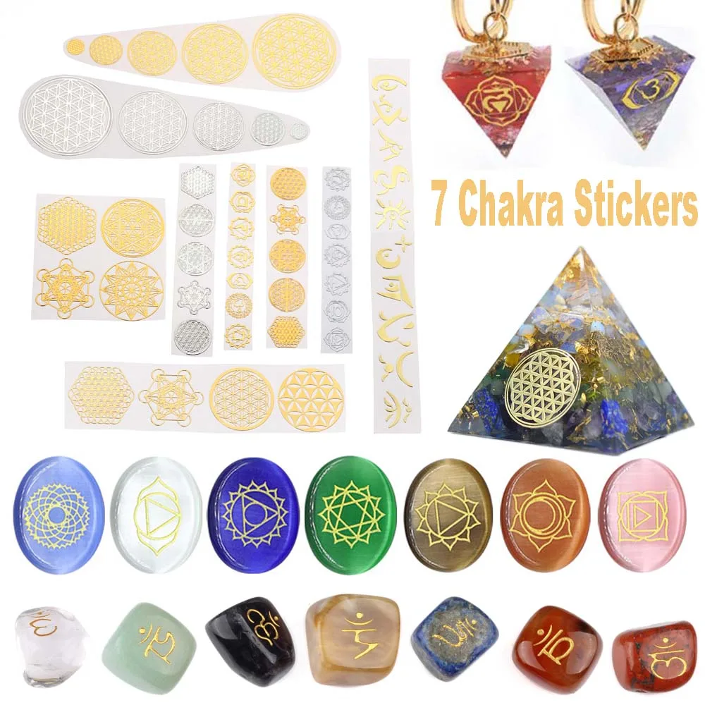 Jewelry Making Material Pyramid Energy Tower Geometric Flower Decals Life Tree Pattern Yoga Healing 7 Chakra Stickers