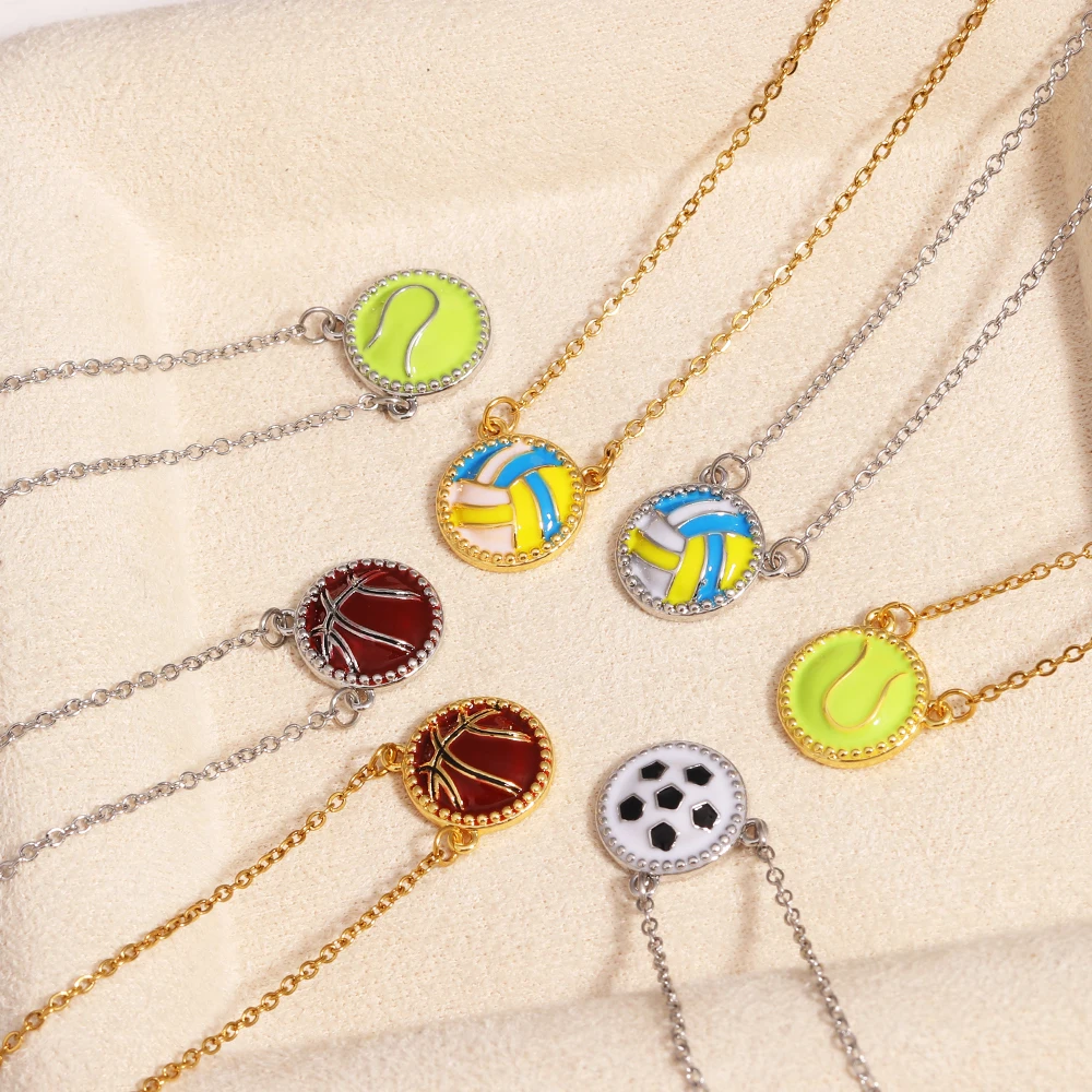 Stainless steel Spherica necklace Soccer Short Pendant Necklace for Girl Women Trendy Fashion Jewelry for Unique Gifts Birthday