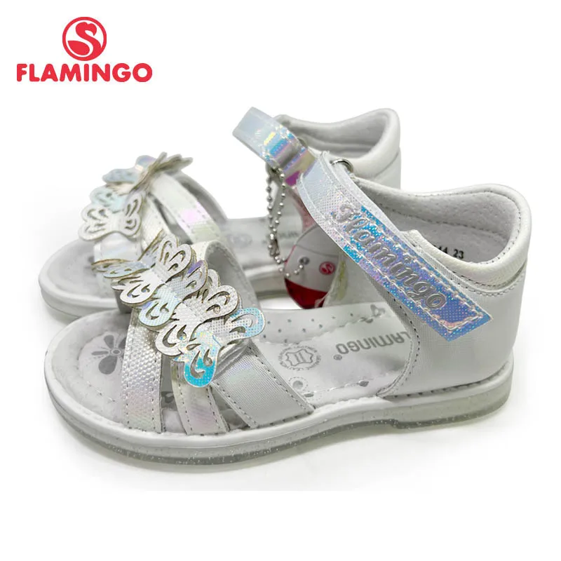 FLAMINGO Kids Sandals for Girls Hook& Loop Flat Arched Design Chlid Casual Princess Shoes Size 23-29 221S-Z6-2743/2744