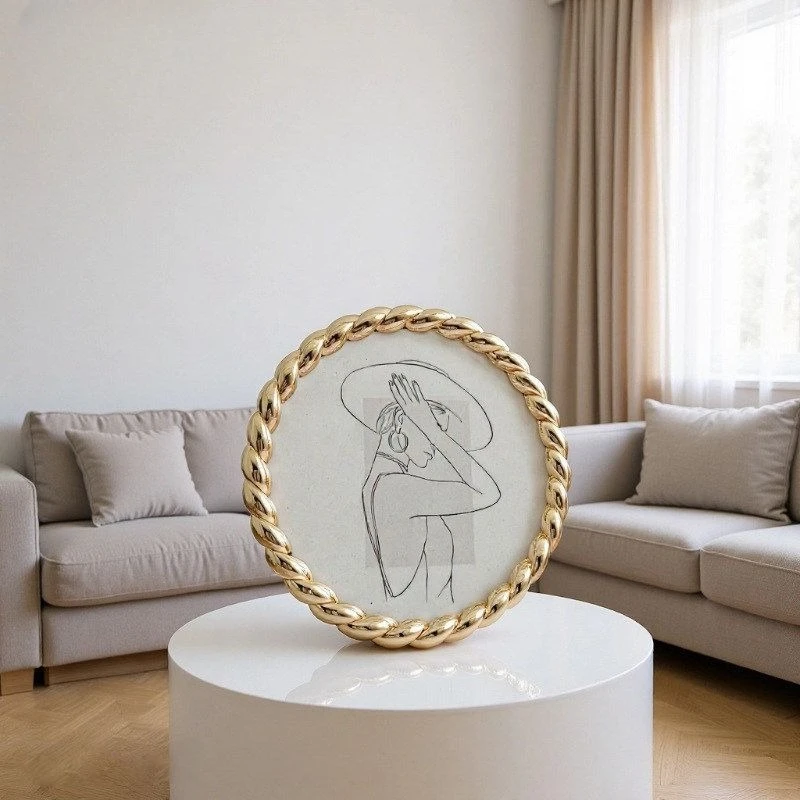 

Modern Gold Braided Photo Frame - Round Tabletop Display Frame for Living Room