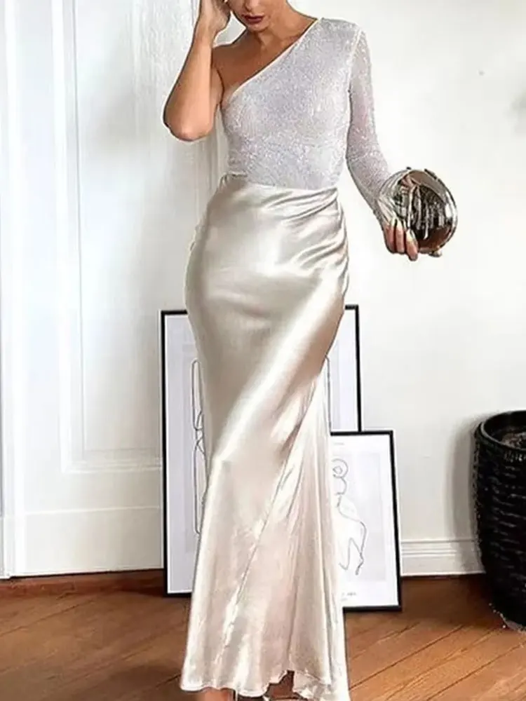 TRAFZA Women Fashion Vintage Solid Skirt Satin Slim Elastic Waist Midi Skirts Office Lady Wear Elegant Woman Chic Mermaid Skirt