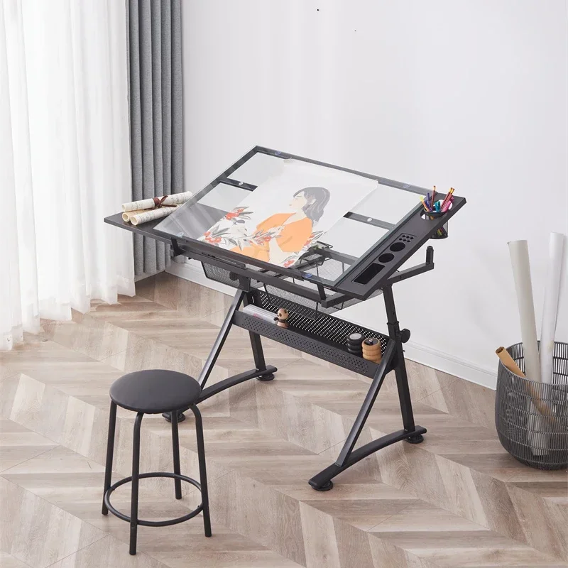 Adjustable Tilting Drawing Table Wooden Drafting Drawing Table Architecture drawing with Stool