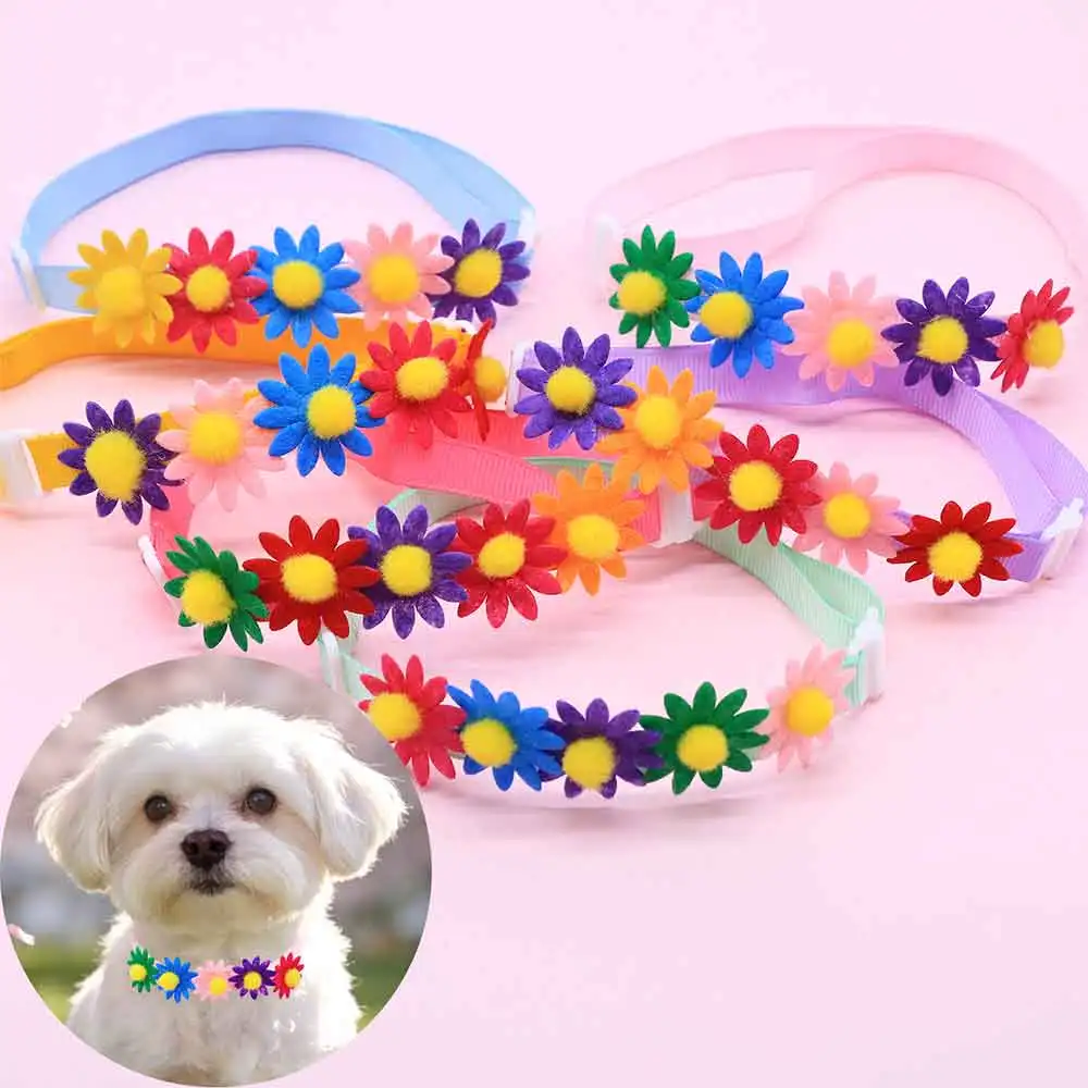 50PCS Colorful Dog Bowties Flower Accessories For Small Dog Bow Ties Collars Fashion Sunflower Puppy Bows Pet Supplies Wholesale