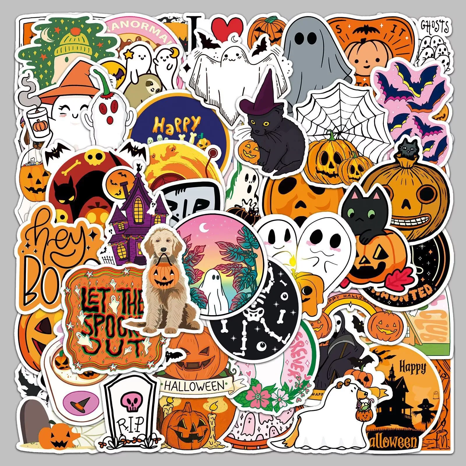50pcs Halloween Pumpkin Ghost Witch Funny Stickers DIY Luggage Notebook Skateboarding Water Cup Decoration Sticker Cosplay Props