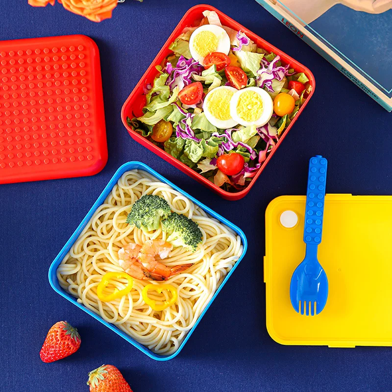 Funny Sealed Lunch Bento Box Set DIY Color Building Blocks Splicing Children's Student Food Colorful Picnic Fruit Salad Storage
