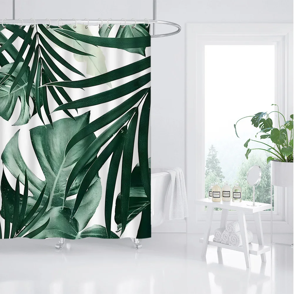 

Tropical Leaf Shower Curtain - Water-Resistant Polyester, Eyelets, Machine Washable, Artistic Palm Design, Bath Decor