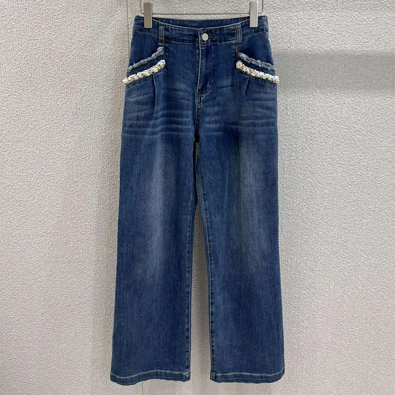 

Высококачественные женские свободные джинсы прямого кроя с водой и кожаные брюки в стиле пэчворк в винтажном стиле 25101367