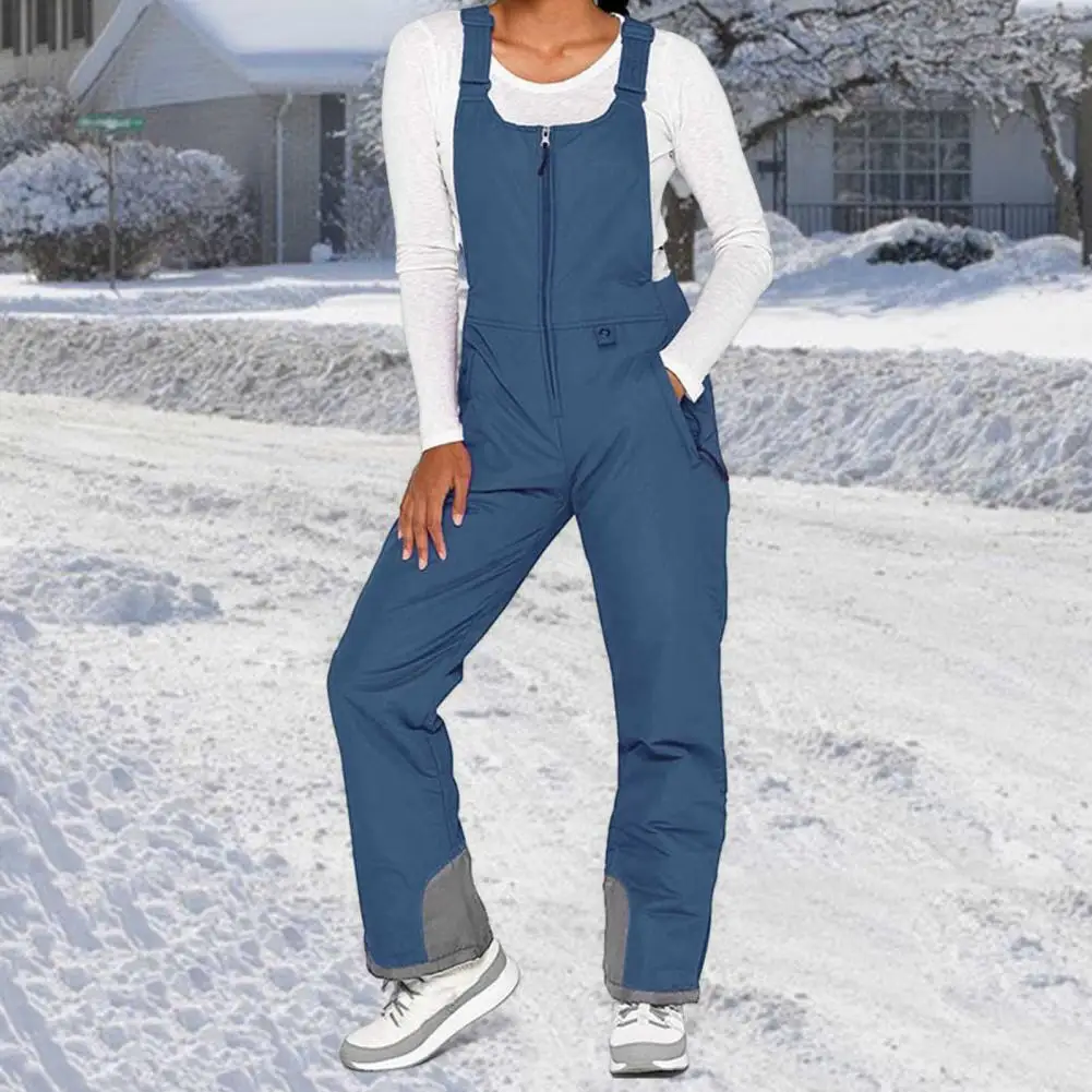 Waterproof Ski Pants Women Ski Bib Insulated Overalls Thickened Strap Windproof Snowboard Winter Snow Pants with Pockets