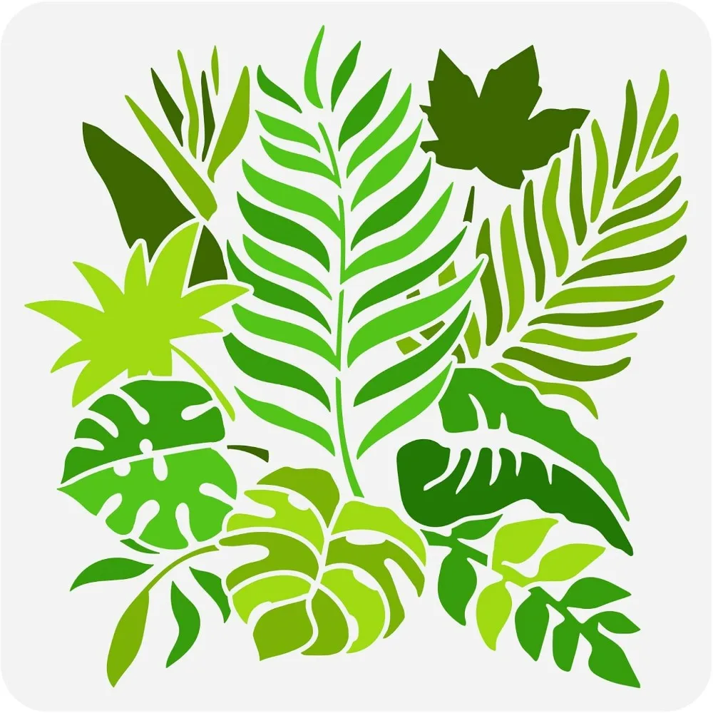 Tropical Forest Leaf Painting Stencil 11.8x1.8inch Reusable Palm Leaves Drawing Template for Decoration DIY Art Summer Theme