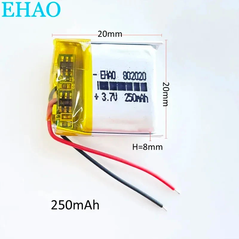 10 PCS 802020   3.7V 250mAh Polymer Lithium Lipo Rechargeable Battery For Mp3 GPS Recording Pen Bluetooth Simulation Robot Scann